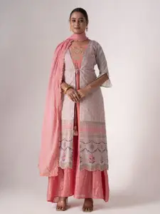 ODETTE  Printed & Embroidered Semi-Stitched Dress Material