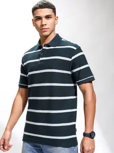 HIGHLANDER Men Striped Polo Collar Relaxed Fit T-shirt