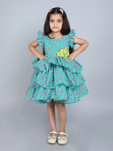 Pink Chick  Kids-Girls Print Flutter Sleeve Fit & Flare Dress