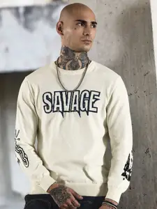 Snitch Revolution Savage White Graphic Print Sweaters