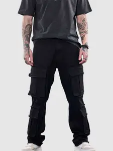 Snitch Black Plain Baggy Fit Jeans