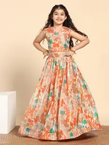 Sangria Girls Floral Printed With Embellished Lehenga Choli