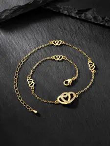 Peora Gold-Plated Cubic Zirconia Studded Anklet With Red Rose