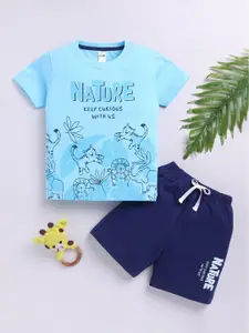 LITTLE NINJA Boys Printed Round Neck Pure Cotton T-Shirt With Shorts