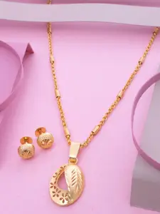 Ramdev Art Fashion Jwellery Gold Plated Leaf Design Oval Pendant Jewellery Set