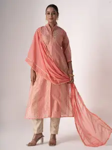 ODETTE Floral Embroidered Sequinned Organza Semi-Stitched Dress Material