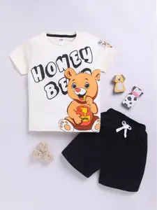 LITTLE NINJA Boys Printed Round Neck Pure Cotton T-Shirt With Shorts