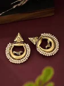 ATIBELLE German Silver Gold-Plated Artificial Stones Studded & Beaded Chandbalis