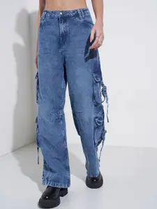 SF JEANS by Pantaloons Women Relaxed Fit High-Rise Heavy Fade Cotton Cargo Styles Jeans