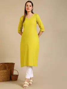AURELIA Thread Work V-Neck Pure Cotton Straight Kurta