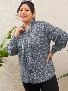 SASSAFRAS Curve Women Collarless Tie Knot Animal Printed Casual Shirt