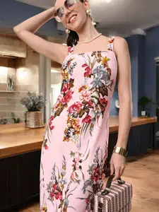 IUGA Floral Print Bodycon Midi Dress With Shoulder straps