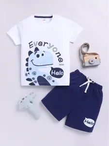 LITTLE NINJA Boys Printed Round Neck Pure Cotton T-shirt With Shorts