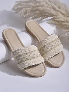 Street Style Store Women Woven Design Open Toe Flats
