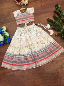 BAESD Girls Floral Printed Notch Neck Ready to Wear Lehenga With Blouse