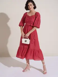 Honey by Pantaloons Women Puff Sleeves Fit & Flare Midi Dress