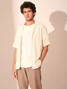 SELECTED Men Regular Fit Cuban Collar Textured Cotton Casual Shirt