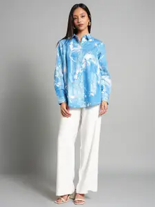 AND Women Cotton Spread Collar Printed Casual Shirt