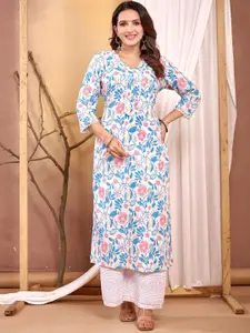 Nayo Floral Printed V-Neck Cotton Straight Kurta