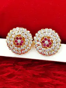 Anujeet Fashion Hub Gold Plated American Diamond Studded Circular Shaped Impon Studs