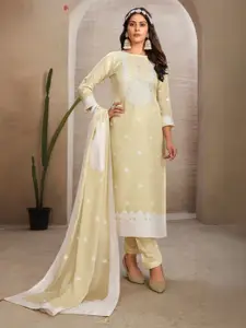 ODETTE Floral Embroidered Sequinned Organza Semi-Stitched Dress Material