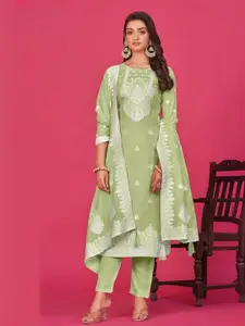ODETTE Ethnic Motifs Embroidered Zari Organza Semi-Stitched Dress Material
