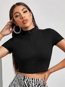 classy fashion Women High Neck Crop Top