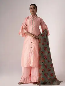 ODETTE Striped Embroidered Gotta Patti Tusser Silk Lace Work Semi-Stitched Dress Material