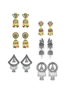 PRIVIU Set Of 6 Artificial Beaded Oxidised Dome Shaped Jhumkas