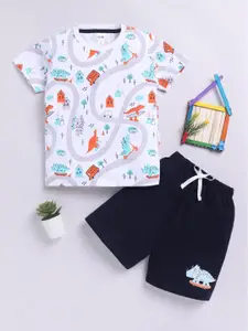 LITTLE NINJA Boys Printed Round Neck Pure Cotton T-Shirt With Shorts