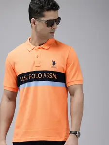 U.S. Polo Assn. Striped Polo Collar Brand Logo Embroidered Pure Cotton Slim Fit T-shirt
