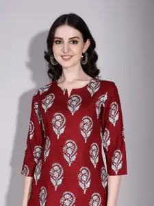 SANGOURI  Women Floral Printed Round Neck Ethnic Short Kurti