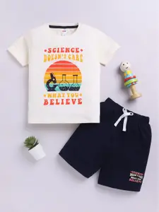 LITTLE NINJA Boys Printed Round Neck Pure Cotton T-Shirt With Shorts