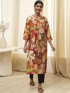 Biba Floral Printed Band Collar A-Line Kurta