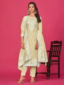 ODETTE Ethnic Motifs Embroidered Zari Organza Semi-Stitched Dress Material