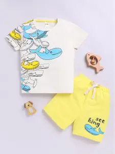 LITTLE NINJA Boys Printed Round Neck Pure Cotton T-Shirt With Shorts