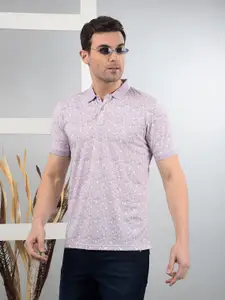 Crimsoune Club Men Floral Printed Polo Collar Cotton Slim Fit T-shirt