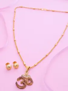 Ramdev Art Fashion Jwellery Gold-Plated Artificial Stones Studded OM Pendant Jewellery Set