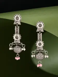 ATIBELLE  German Silver Plated Artificial Stones Studded & Beaded Drop Earrings