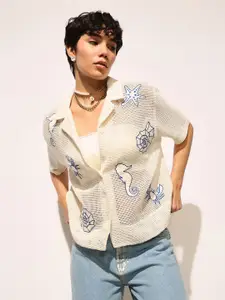 ONLY Women onlCRAB Cuban Collar Conversational Printed Cotton Casual Shirt