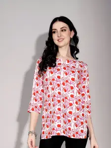 SANGOURI Women Floral Printed Sweetheart Neck  Ethnic Short Kurti