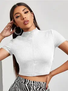 classy fashion Women High Neck Pure Cotton Fitted Crop Top