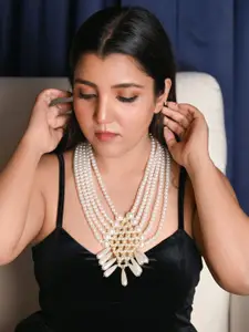 ODETTE Alloy Pearls Embellished Statement Necklace