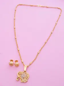 Ramdev Art Fashion Jwellery Gold Plated Stone Studded Heart Shape Pendant Jewellery Set