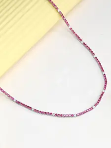 GIVA 925 Silver Rhodium-Plated  Coral Blush Tennis Zircons Minimal Necklace