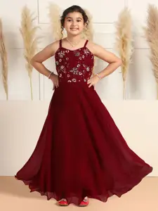 Sangria Girls Sequined Embellished Shoulder Straps Fit & Flare Maxi Dress