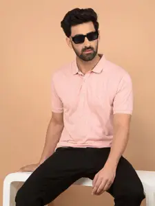Crimsoune Club Men Geometric Printed Polo Collar Cotton Slim Fit T-shirt