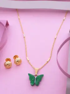 Ramdev Art Fashion Jwellery Gold-Plated Butterfly Shaped Pendant Jewellery Set