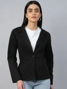 Sands of India Women Lapel Collar Solid Cotton Blazer