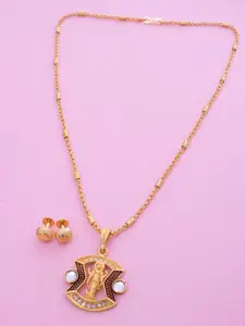 Ramdev Art Fashion Jwellery Gold Plated Stone Studded Lord Krishna Pendant Jewellery Set